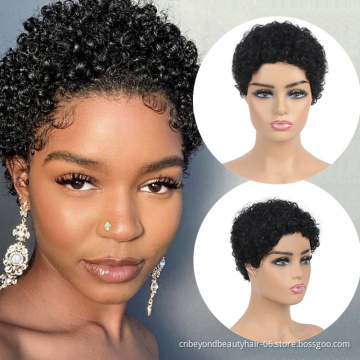 Machine made wigs Short Water Wave Low Cut Pixie Human Wig Hair Brazilian Remy Hair Afro Kinky Curly wigs